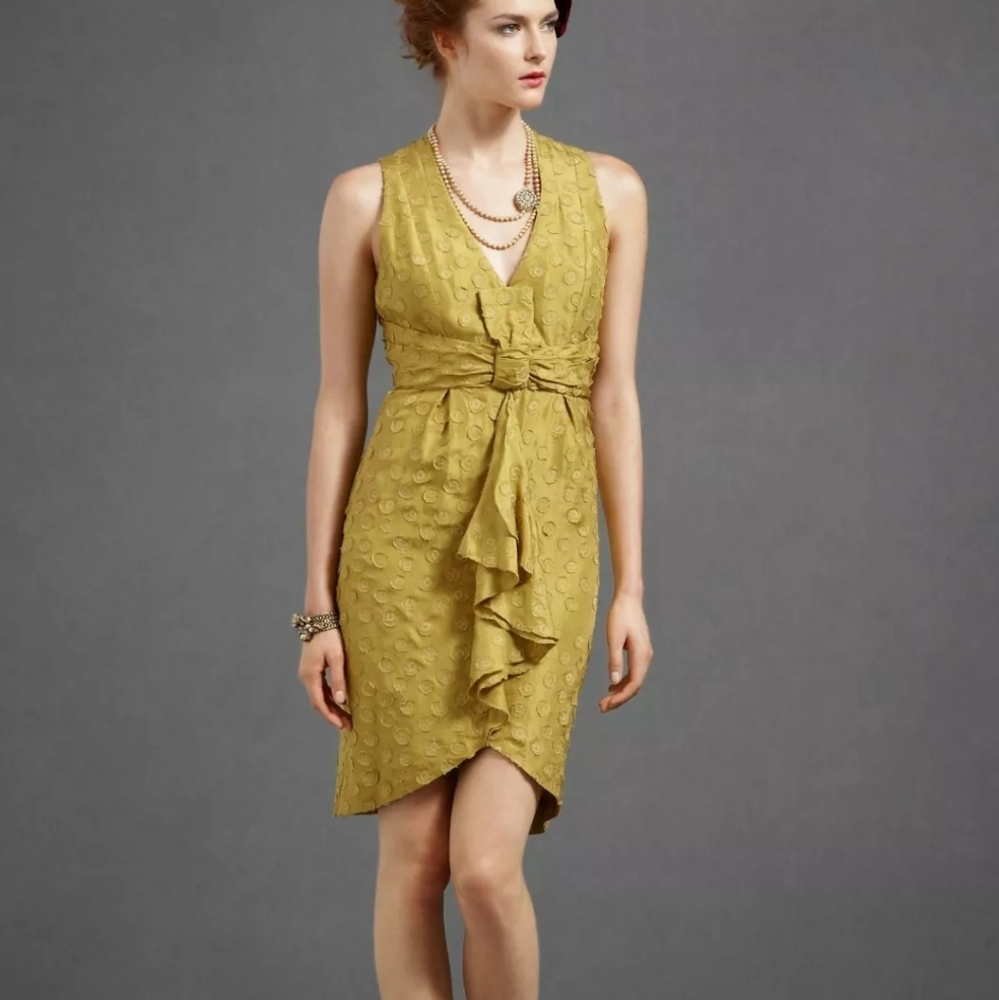 BHLDN Anthropologie Yellow Silk Tethered Dots